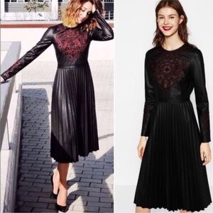 Navy Blue leather Dress with Red Embroidery